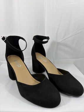 NWT pop Women’s Size 8.5 Soft Black Suede Ankle-Strap Block Heel Pumps